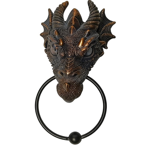 Dragon Head Door Knocker, Gothic Dragon Design Decorative Resin Door Knocker, Metal Ring for Front Door Replacement, Vintage Style