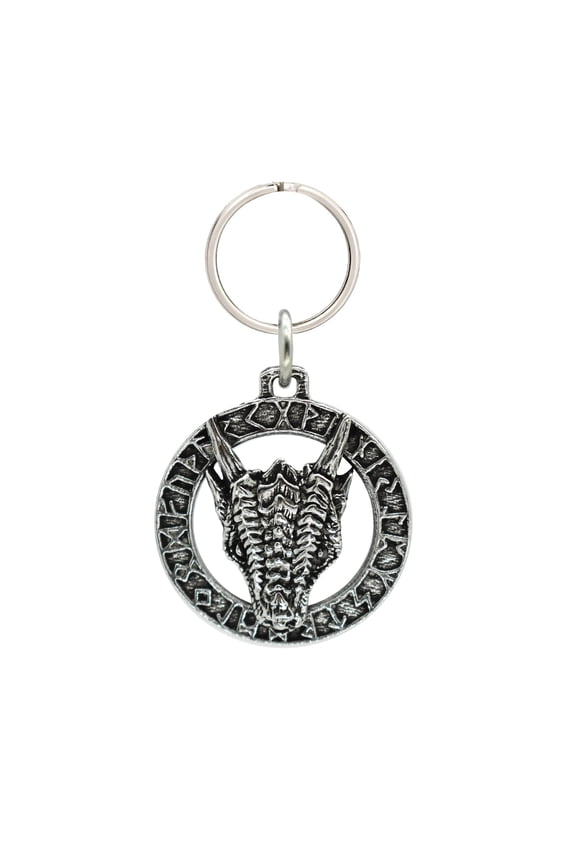 Dragon Head In Runes Keychain, G047KC, 1 1/2 inch, Pewter, Key Fob, Key Ring, Keys, Zipper Pull, Luggage Tag, Backpack, Over 300 Keychain Designs, Handmade in the USA, 100% American Made