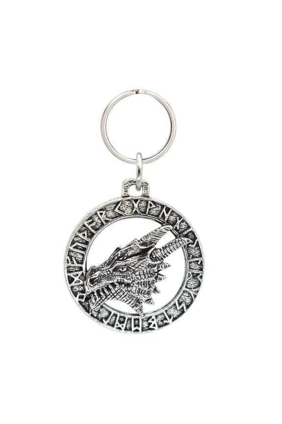 Dragon Head Keychain Pewter Key Fob Pewter Celtic Runes Fantasy Medieval, Over 50 Viking Key chains Available, Made in USA, Creative Pewter Designs, G011KC