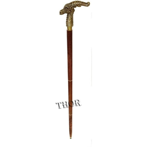 Dragon Head Nautical Brass Handle Wooden Cane Walking Stick Handmade Stick Rustic Vintage Home Decor Gifts