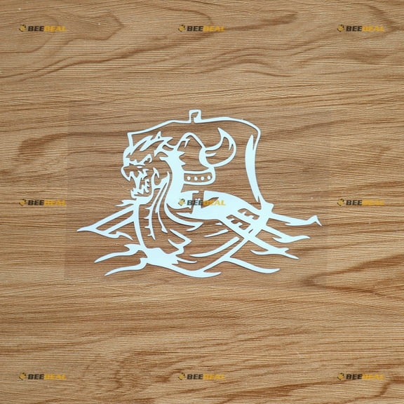 Dragon Head Viking Ship Sticker Decal Vinyl Warrior Helmet Norse Odin Nord - White 6" - For Car Boat Laptop Cup No Background Die-cut