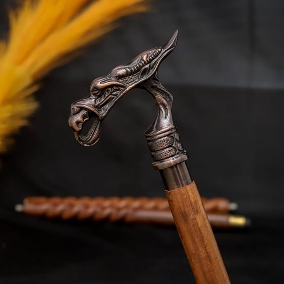 Dragon Head Walking Stick Fantasy Staff Gothic Walking Cane, , Cosplay Prop, Renaissance Faire Accessory Walking Stick