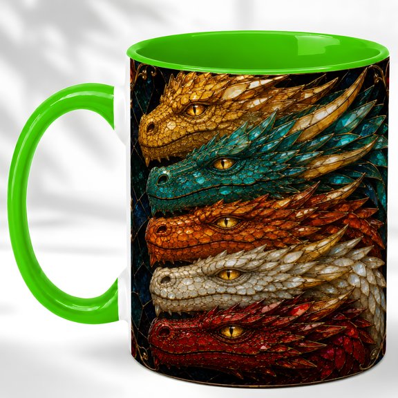 Dragon Heads Coffee Mug, Fantasy Dragon Mug, Ceramic 11 oz