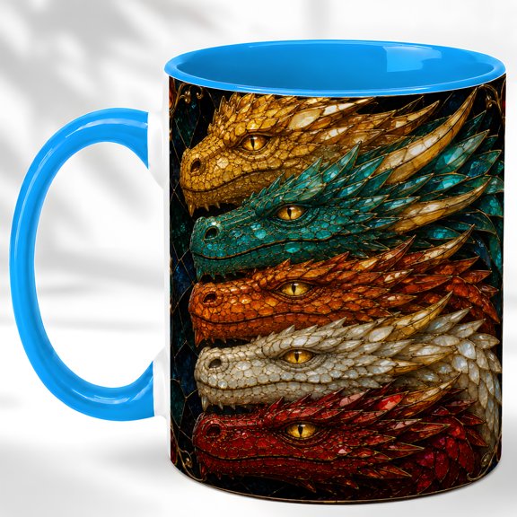 Dragon Heads Coffee Mug, Fantasy Dragon Mug, Ceramic 11 oz