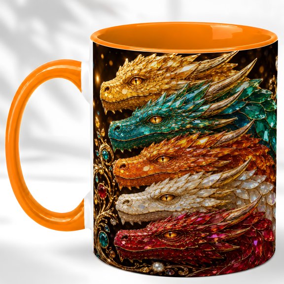 Dragon Heads Coffee Mug, Fantasy Dragon Mug, Ceramic 11 oz