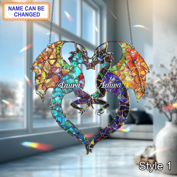 Dragon Heart Acrylic Suncatcher, Holographic Window Hanging Decor, Fantasy and Celestial Decor