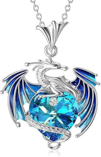 Dragon Heart Necklace Necklace Blue Purple Big Cubic Zirconia Gemstone Pendant Crystal Necklace