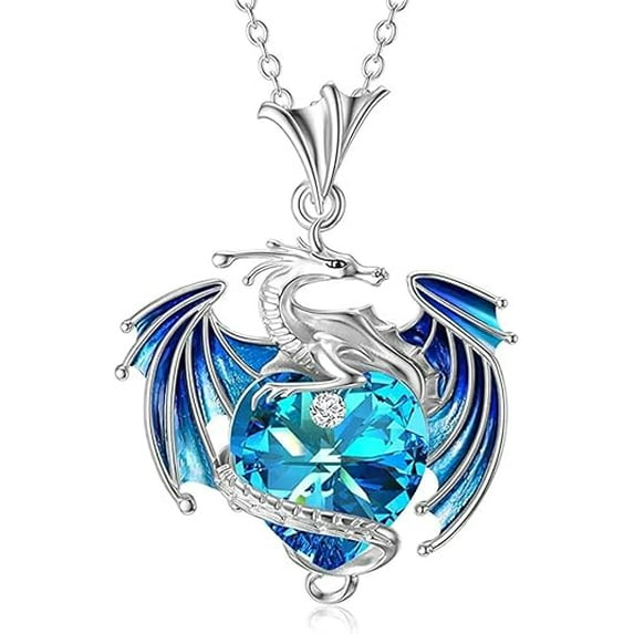 Dragon Heart Necklace Necklace Blue Purple Big Cubic Zirconia Gemstone Pendant Crystal Necklace