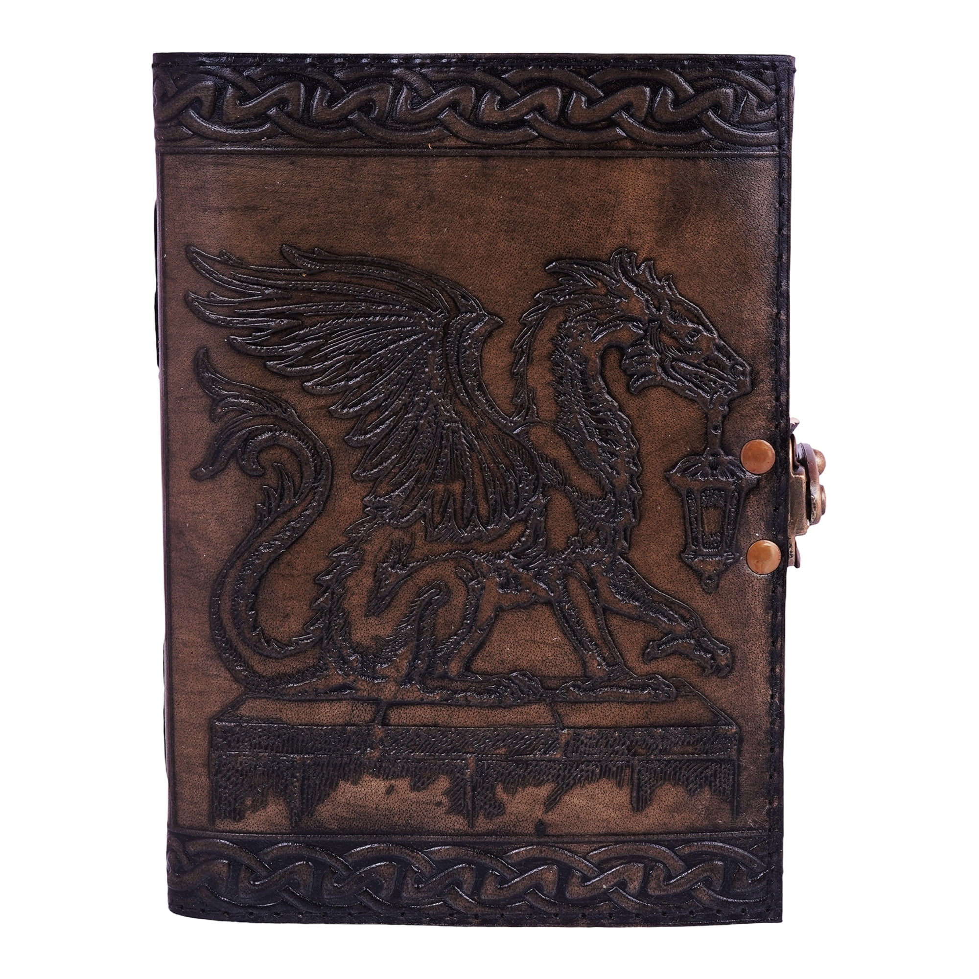 Dragon Holding Lantern Embossed Leather Journal – 5 x 7 Inch Handmade Vintage Notebook for Writing, Sketching & Travel