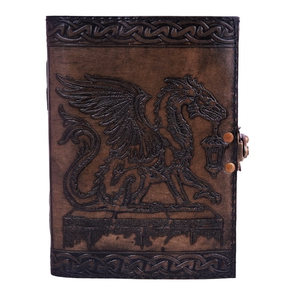 Dragon Holding Lantern Embossed Leather Journal 5 x 7 Inch Handmade Vintage Notebook for Writing, Sketching & Travel
