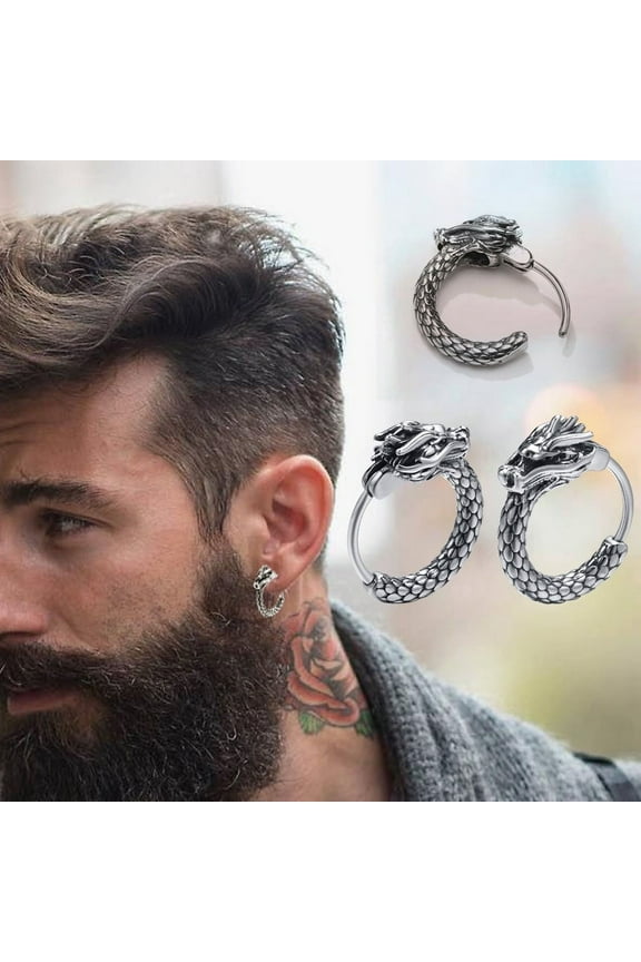 Dragon Hoop Earrings, Hoop Earrings, Huggie Earrings, Huggie Hoop,14K White Gold Gothic Jewelry, Mens Hoops, Dragon Earrings,Snap Closure Hoops