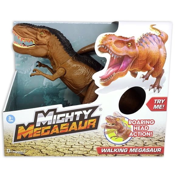 Dragon-i: Mighty Megasaur: Walking Megasaur - Brown Realistic Dinosaur Toy, Light Up Eyes, Roaring Head Action, Prehistoric Moving Dino Figure, Kid 3+