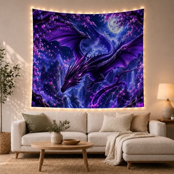 Dragon Iridescent Scales with Magenta Accents Spine, Serene Japanese Inspired for Japanese Art Lovers, Wall Decor, Mother'S Day Gift, Tapestry Wall Hanging for Dorm and Living Room