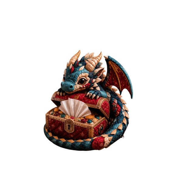 Dragon Keepers Collection –Quilted DIY Tissue Box Sewing Kit, Handmade Beaded Fabric Cover, Sewing Craft Kit, Pre-Cut Charming Holders
