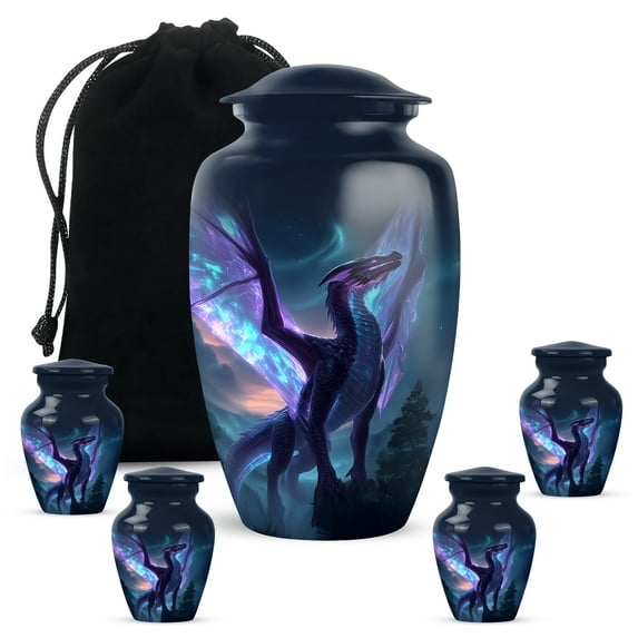 Dragon Keepsake Cremation Urn For Human Ashes Men, 1 Large Decorative Urns For Human Ashes Adult Mom, Small Urns For Father Set Of 4, Blue Urn For Adult Female 10&3 Inch