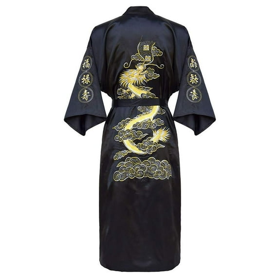 Dragon Kimono Bathrobe for Women, Chinese Style, Embroidery Robe, Sexy Gown, Casual Loose Nightwear, New Long Home Clothing (Black,XL)
