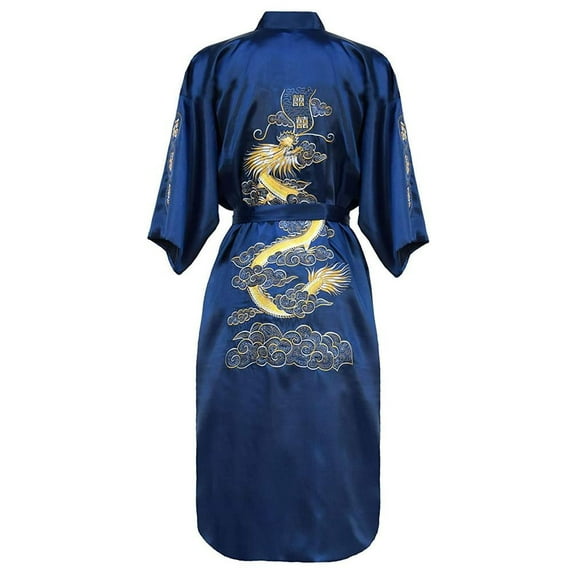 Dragon Kimono Bathrobe for Women, Chinese Style, Embroidery Robe, Sexy Gown, Casual Loose Nightwear, New Long Home Clothing (Royal Blue,3XL)