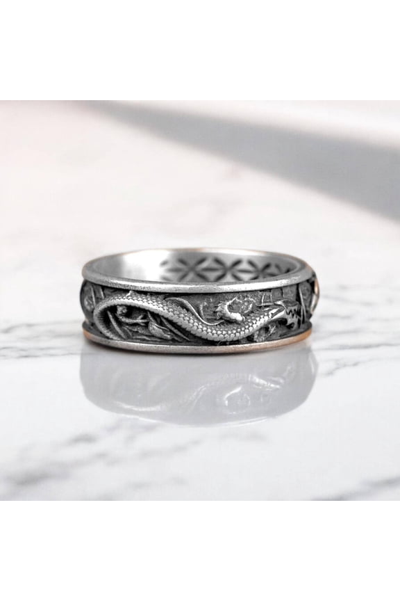Dragon Koi Carp Fish Silver Band Ring, Japanese Traditional Wedding Ring, Dragon Koi Fish Gift Ring, Mythology Band Jewelry, Japanese Ring.