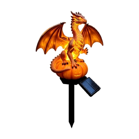Dragon Lamp, Halloween Decor, Warm Amber Glowing Dragon Statue, Battery Operated Night Light for Mantel
