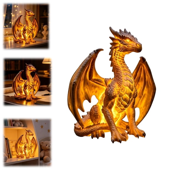 Dragon Lamp,Indoor halloween decor,Golden Night Lights -Statue Lamp, Gothic Medieval Fantasy
