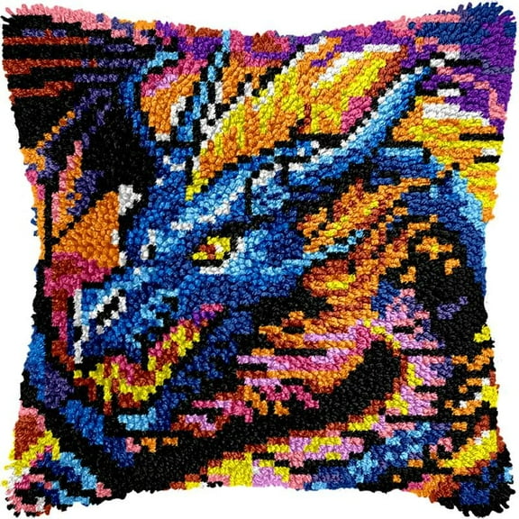 Dragon Latch Hook Kits Pillow DIY Rug Crochet Hook Cushion Making Kits Printed Pattern Canvas Pillowcase Hooking Kits Pillow Cover Crochet Kits 43x43cm(fs122)