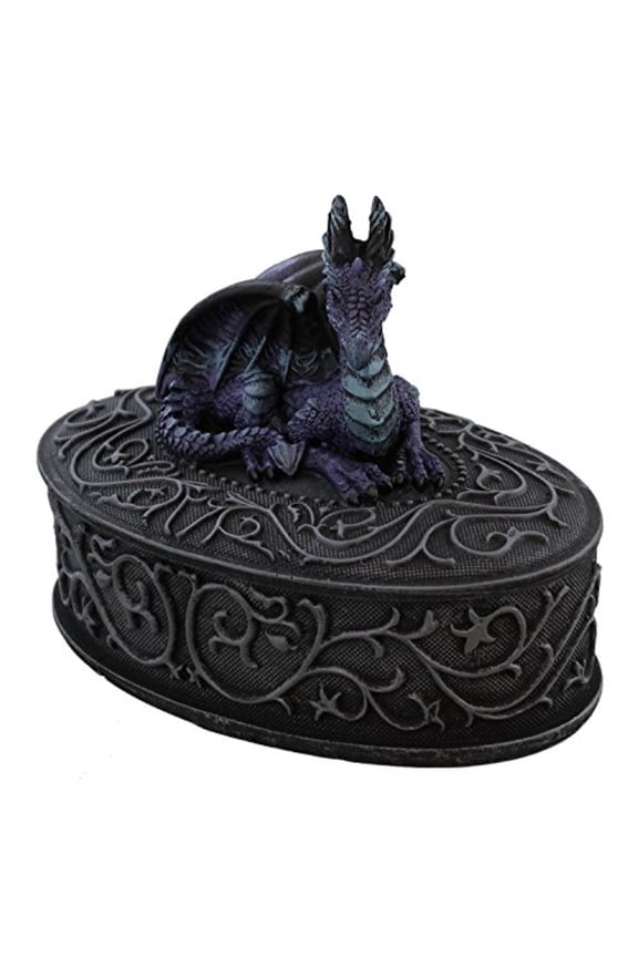 Dragon Laying on Oval Shaped Jewelry Trinket Box Mythical Fantasy Decoration New