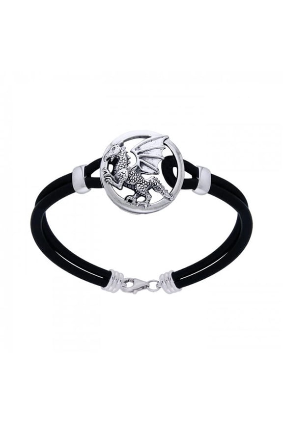 Dragon Leather Cord Bracelet 925 Sterling Silver Fine Fantasy Empowering Jewelry
