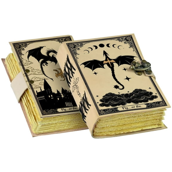 Dragon Leather Journal - Fantasy Gifts for Book Lovers, Dragon Lovers, Fantasy Decor, Handmade Leather Journal for Women & Men, 200 Vintage Deckle Edge Blank Pages,