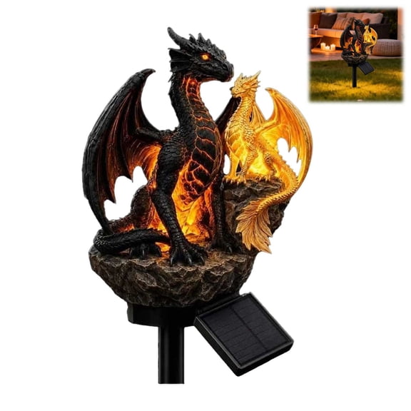 Dragon Legacy Ember Solar Garden Light Warm LED Glow Gothic Dragon Statue for Halloween Patio Lawn Yard Decor Gift