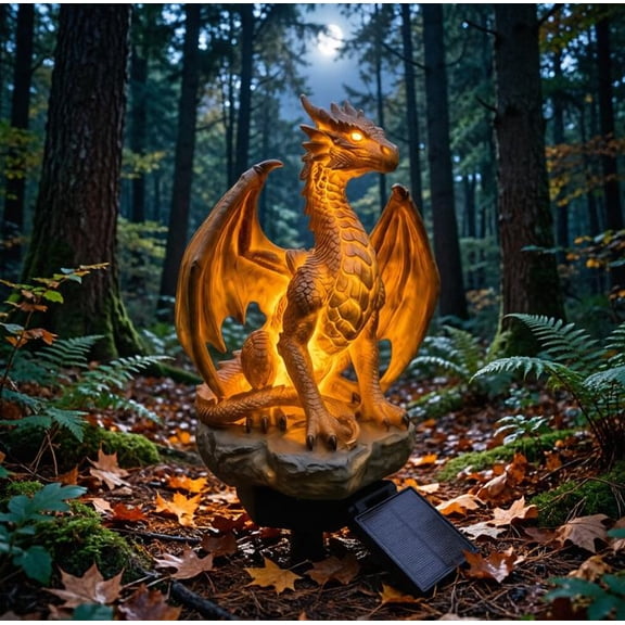 Dragon Legacy Golden Ember Edition Solar Garden Light, Dragon Solar Light with Fire-Texture Design, Warm-Glow LED for Fiery Evening Drama