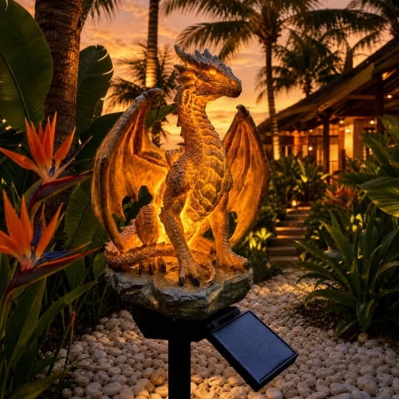 Dragon Legacy Golden Ember Edition Solar Garden Light, Ground Stake Dragon LED Lamp, No Wiring Weatherproof Solar Light for Yard Walkway Landscape Decor