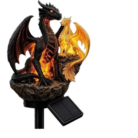 Dragon Legacy Golden Ember Edition Solar Garden Light, Luminous Fire Dragon Resin Sculpture, Weatherproof Patio Yard Lamp, Outdoor Landscape Decor Present for Outdoor Enthusiasts & Collectors