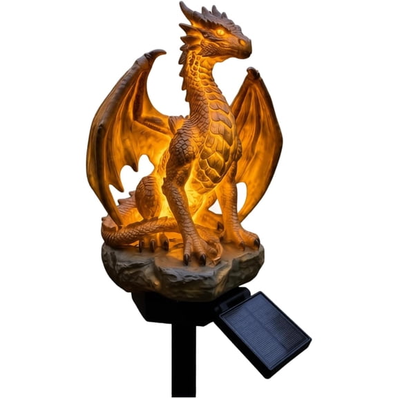 Dragon Legacy Golden Ember Edition Solar Garden Light - Outdoor Statue Lamp, Gothic Medieval FantasyHousewarming Gift Decor for Halloween,Unique Gift for Dragon Lovers, Ornament Patio,1PC-A