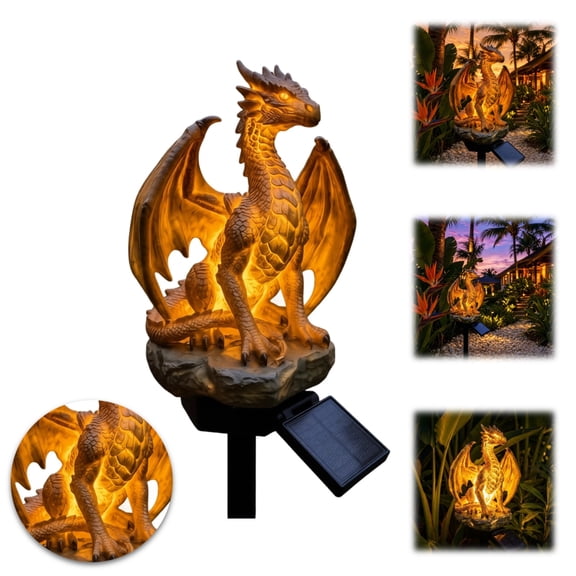 Dragon Legacy Golden Ember Edition Solar Garden Light, Resin Solar Powered Dragon Figurine Light Waterproof Auto On Off Landscape Lamp, Magical Outdoor Decoration for Courtyard Walkway Fairy Garden