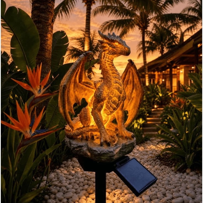 Dragon Legacy Golden Ember Edition Solar Garden Light, Rock Base