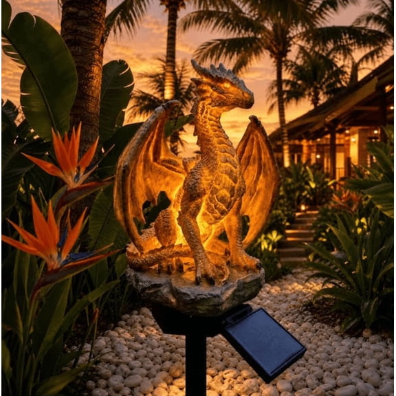 Dragon Legacy Golden Ember Edition Solar Garden Light, Rock Base Glowing Dragon Solar Light, All Weather Outdoor Decor, Dragon Garden Statue For Patio Backyard Walkway Garden Decor For Outside