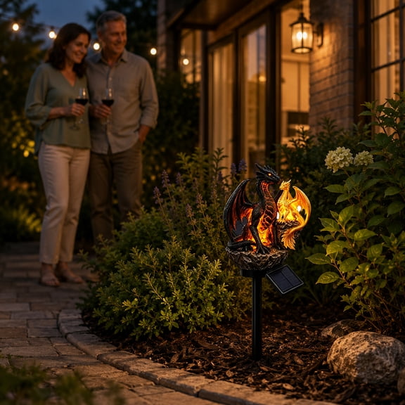 Dragon Legacy Golden Ember Edition Solar Garden Light,Solar Powered Dragon Garden Light, Gothic Halloween Yard Stake Lamp, Decorative Outdoor Night Lighting for Patio and Lawn