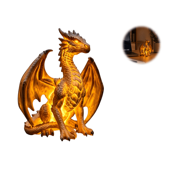 Dragon Legacy Golden Ember Ornament Lamp, Soft Glow Resin Dragon Halloween Lights, Fantasy Themed Decor Lamp Statue, Unique Holiday Birthday Present For Dragon Lovers