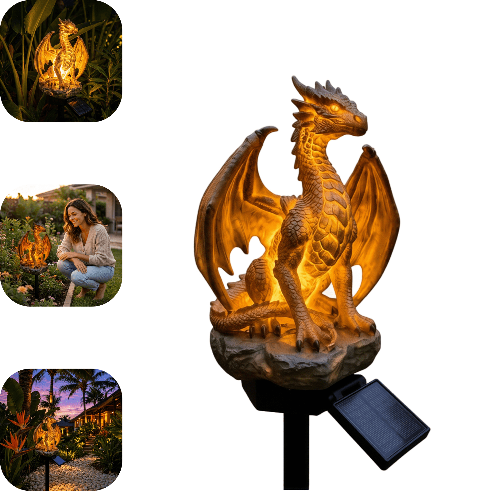 Dragon Legacy Golden Ember Solar Dragon Garden Statue Light