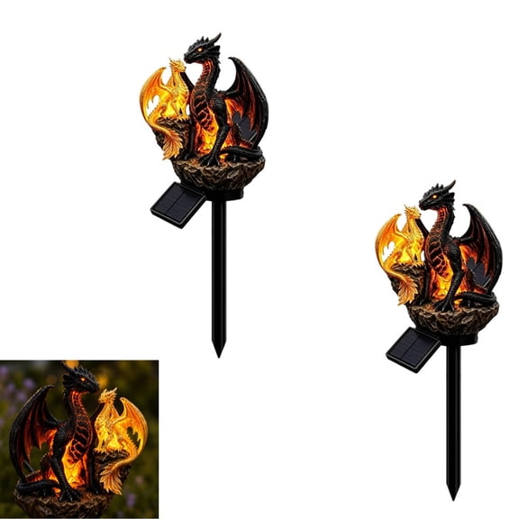 Dragon Legacy Golden Ember Solar Garden Light, Resin Solar Dragon Ground Stake Light, Auto On Off LED Landscape Lamp, Anti-Fade Waterproof Decoration for Garden Courtyard Path,C,2 pcs
