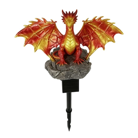 Dragon Legacy Golden Ember Solar Garden Light, Resin Solar Dragon Ground Stake Light, Auto On Off LED Landscape Lamp, Anti-Fade Waterproof Decoration for Garden Courtyard Path