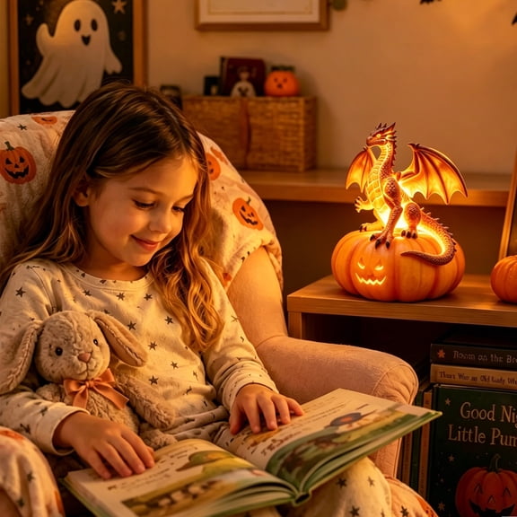 Dragon Legacy LED Light Halloween Pumpkin Dragon LED Glow Statue Lamp Indoor Holiday Decor Gift for Dragon Lovers