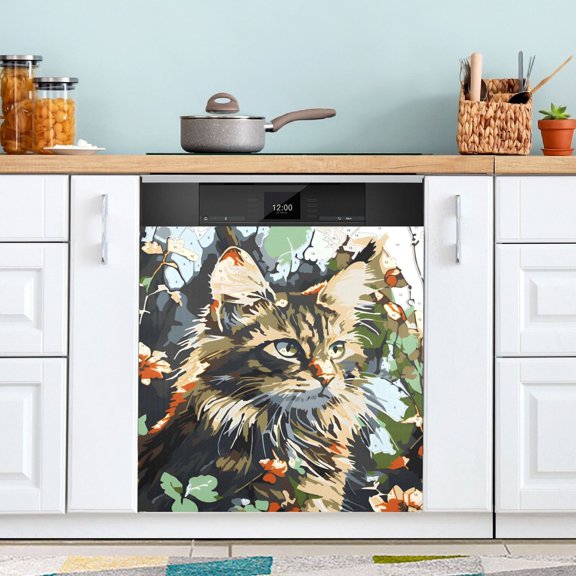 Dragon Li Cat Dishwasher Magnet Cover Reuseable Refrigerator Magnet Cover Decal Kitchen Fridge Microwave Stickers Hoilday Party Decor 23 x 26 inch
