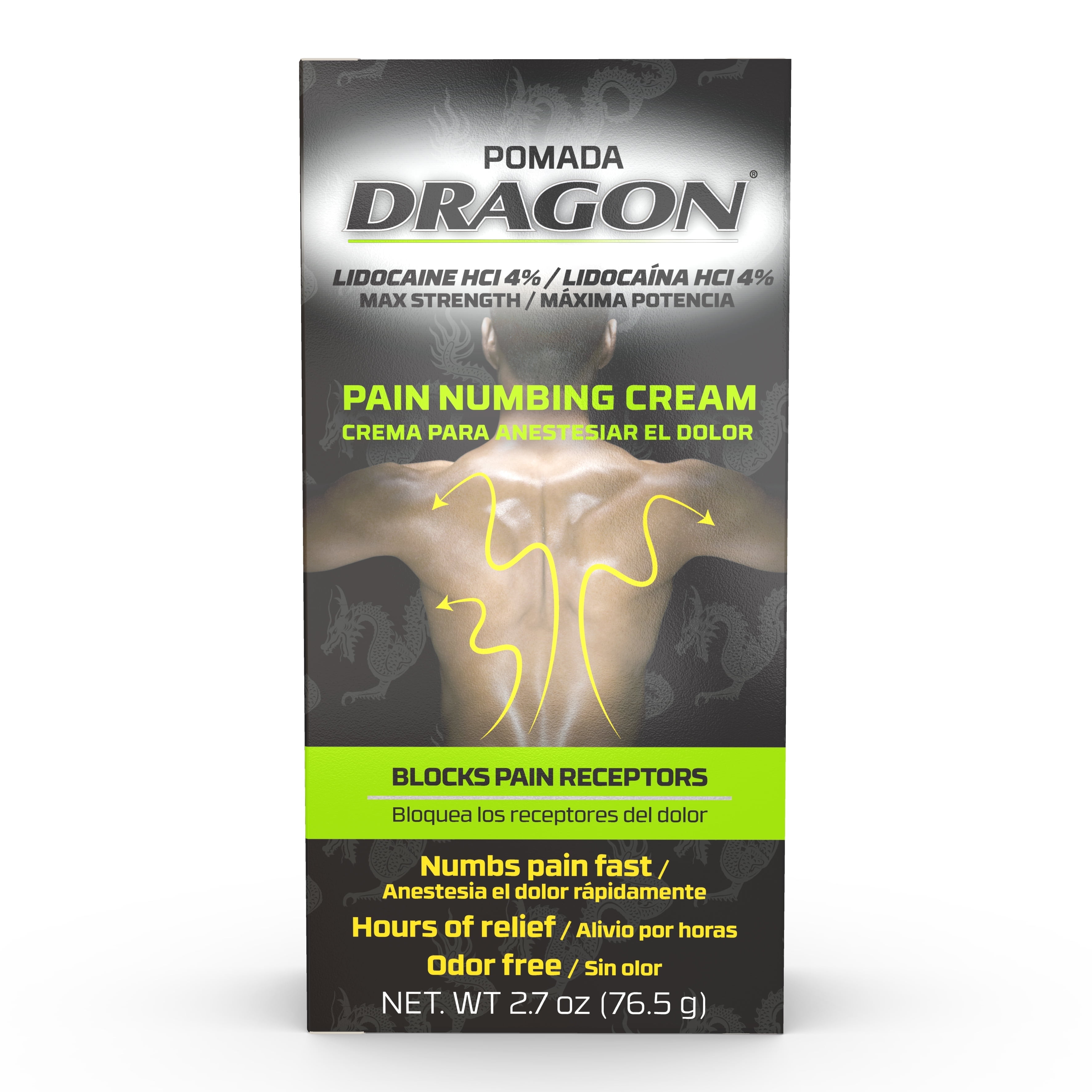 Crema de lidocaína Dragon para alivio del dolor de venta libre, 2 oz