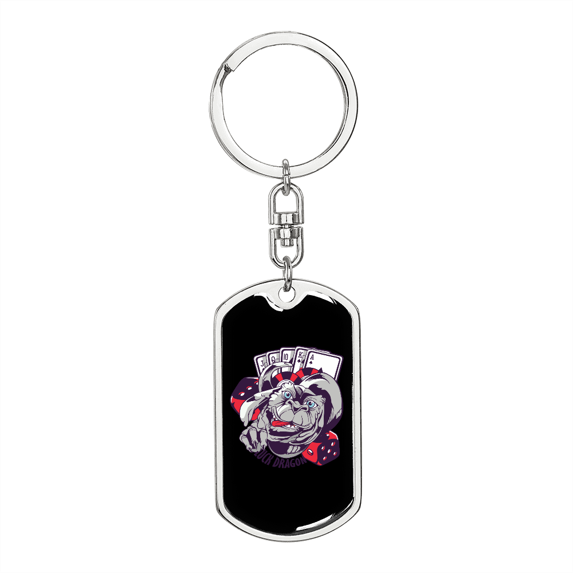Dragon Luck Gambler Stainless Steel or 18k Gold Premium Swivel Dog Tag Keychain