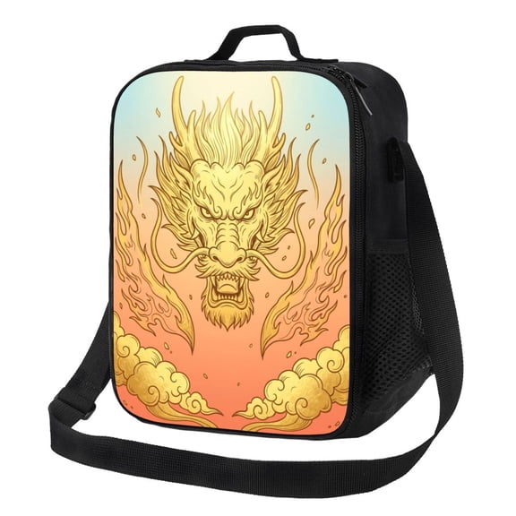 Dragon Lunch Bag Asian Traditional Red Fire Dragon Insulated Hot Cold Lunch Bag Reusable Lunch Box With Shoulder Strap For Work Office Men Women Adults
