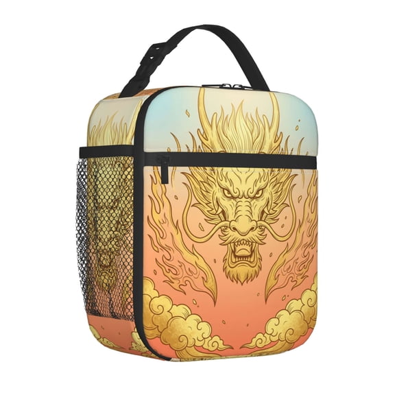 Dragon Lunch Box Asian Fire Red Reusable Lunch Tote Bag Insulated Thermal Cooler Container Bag For Work Picnic Travel Fishing Beach