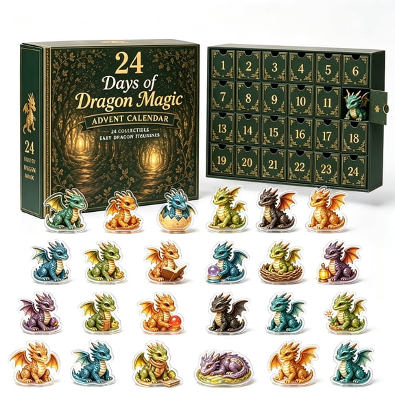Dragon Magic Halloween Advent Calendar 2026, Surprise Box Set 24 Mini Dragon Figurines, 2D Acrylic Collectible Figures for Halloween Countdown and Desktop Decor