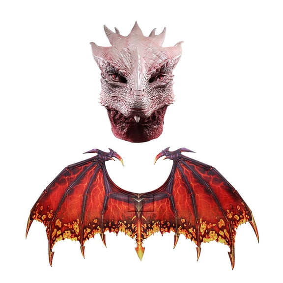 Dragon Mask Costume with Wings, Mythic Creatures Dragon Latex Mask for Adults - Realistic Fantasy Halloween Cosplay, Party Costure Accessory