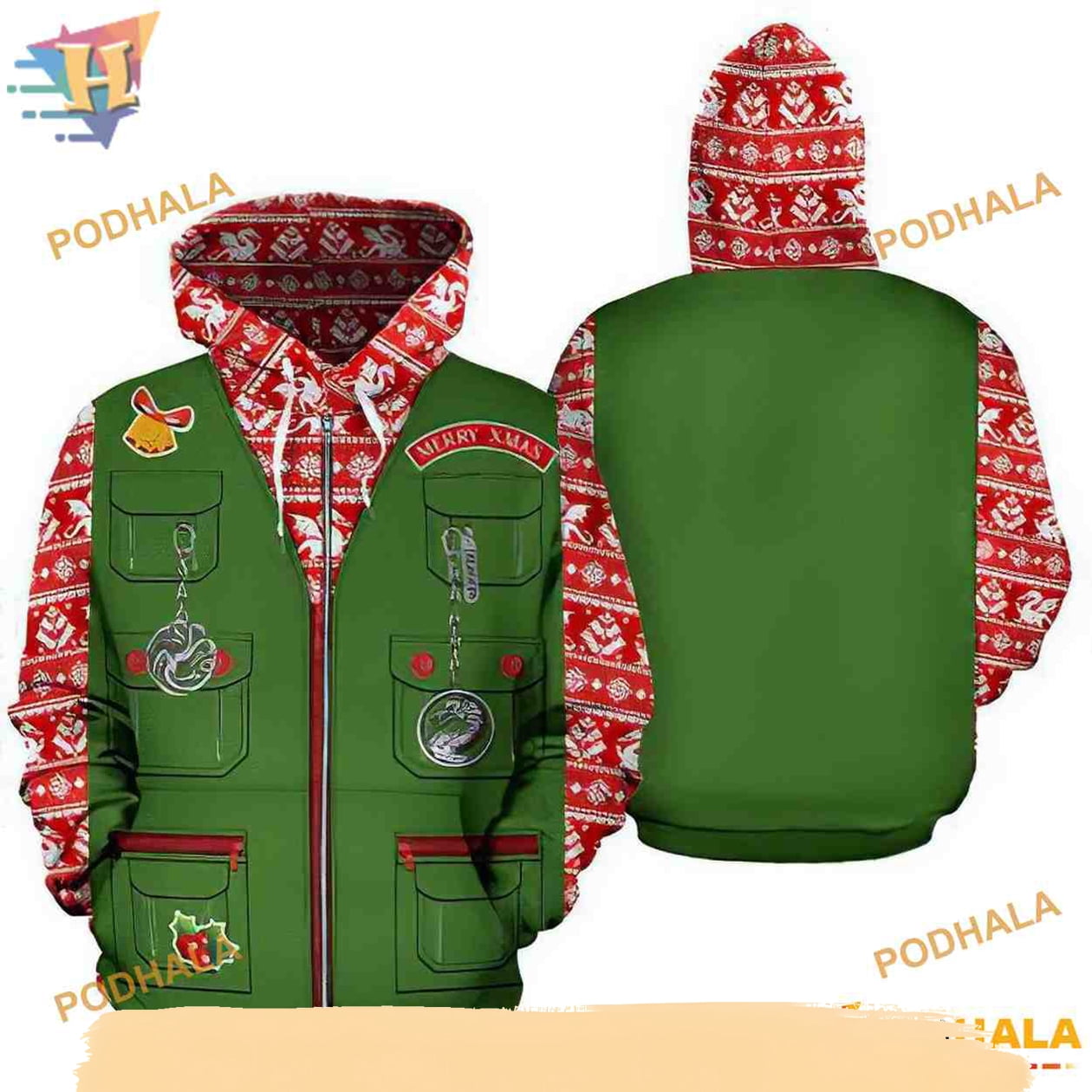 Dragon Merry Xmas Pattern Green Funny Christmas Hoodie, Xmas Gifts ...